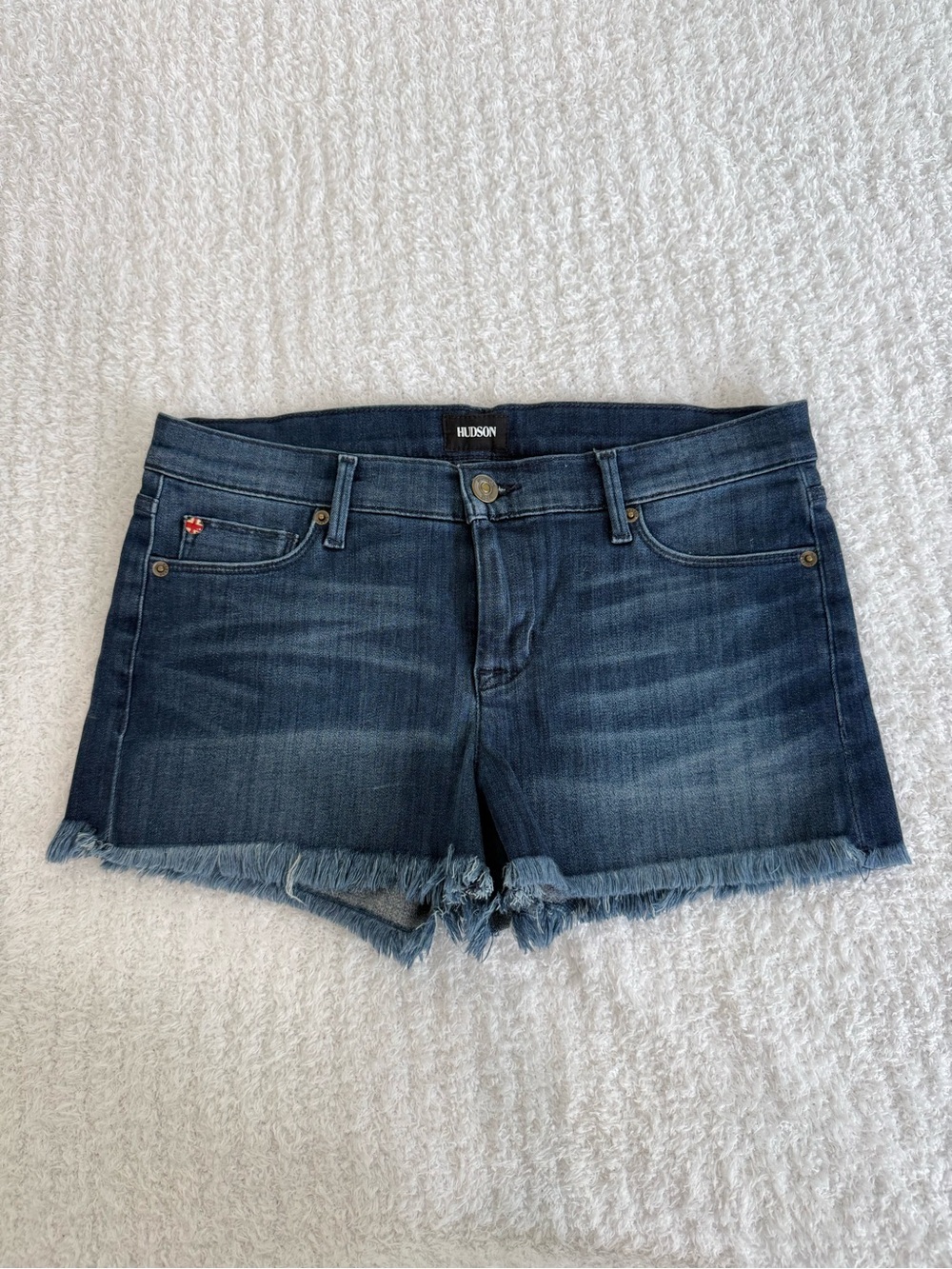 Hudson Jeans Dark Blue Frayed Hem Denim Shorts
